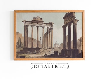 PRINTABLE Classical Roman Architecture Painting - Digital Print Download - Antique Rome Landscape Wall Art - Ancient Italian Home Decor