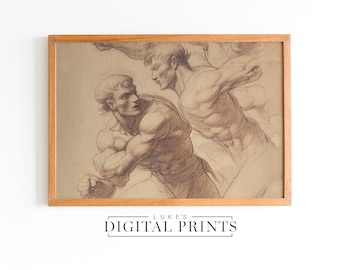 Dibujo clásico de hombres romanos - Descarga de impresión digital - Ilustración mitológica vintage - Decoración de guerrero romano (IMPRESIONABLE)