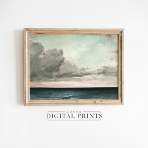 Seascape Ocean Painting - Digital Print Download - Muted Blue Coastal Wall Art - Rustic Nautical Sea Wall Decor PRINTABLE