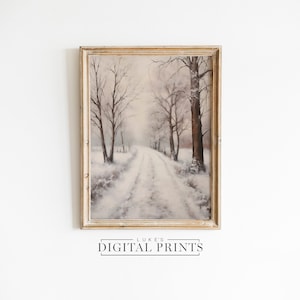 Winter Forest Landscape PRINTABLE Decor - Digital Print Download - Festive Christmas Country Wall Art - Snowy Woodland Painting