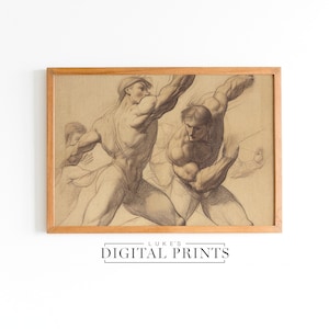PRINTABLE Classical Roman Art Drawing - Digital Print Download - Antique Mythological God Sketch Art - Roman Fighting Men Wall Decor