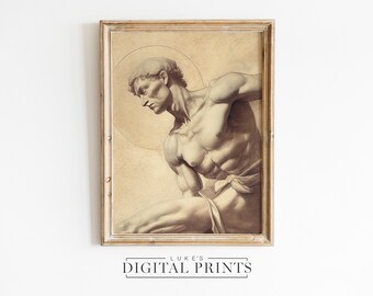 Dibujo clásico romano - Descarga de impresión digital - Ilustración imprimible de decoración de guerrero romano - Arte mural rústico con boceto mitológico