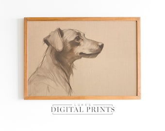 Dachshund Portrait Drawing Art Print - Rustic Digital Download - PRINTABLE Pet Wall Decor - Sausage Dog Sketch Artwork
