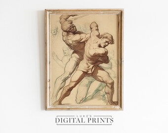Dibujo de arte romano clásico para imprimir - Descarga de impresión digital - Decoración de pared de guerreros romanos - Boceto de dioses mitológicos antiguos