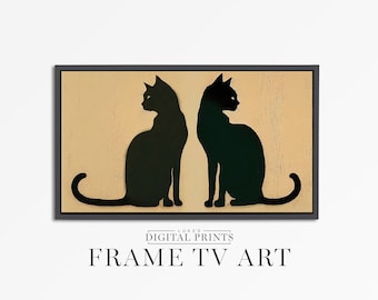 Samsung FRAME TV Art Digital Download - Black Cats Illustration For Frame TV - Gothic Halloween Decor - Dark Arts Cat Silhouette Drawing