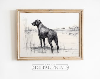 Black Labrador Sketch Print - Digital Download - PRINTABLE Cute Pet Lab Impressionist Artwork - Expressive Dog Drawing Wall Decor