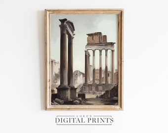 PRINTABLE Classical Roman Architecture Painting - Digital Print Download - Ancient Italian Home Decor - Antique Rome Landscape Wall Art