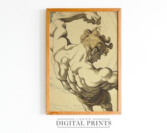 Dibujo de arte clásico de Ícaro - Descarga de impresión digital - Decoración de pared de caída del hombre romano IMPRIMIBLE - Boceto de ilustración de mitología griega vintage
