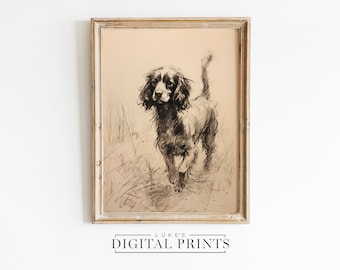Angielski Spaniel Biegnący Szkic - Cyfrowy Wydruk Do Pobrania - Springer Spaniel Dzieło Sztuki - DO WYDRUKOWANIA Uroczy Pies Rysunek Ścienny Sztuka