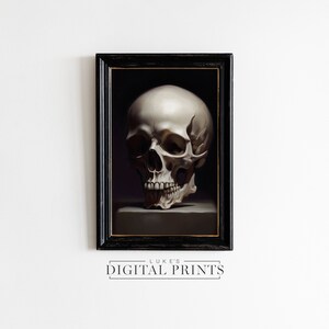 PRINTABLE Halloween Skull Painting Wall Art - Digital Print Download - Spooky Dark Academia Illustration - Neutral Skull Portrait Art