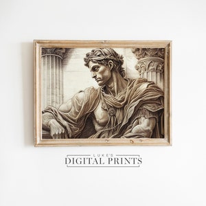 Vintage Roman Illustration Portrait - Digital Print Download - Antique Roman Emperor Sketch Art - PRINTABLE Roman Man Drawing Wall Decor