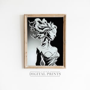 Banshee Portrait Illustration Print - Digital Download - Female Spirit Drawing PRINTABLE Art - Irish Folklore Creature Wall Decor