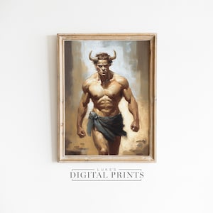 Minotaur Portrait Art Print - Digital Download - Ancient Greek Mythology Dark Art Painting - Mythical Creature Art Wall Decor PRINTABLE