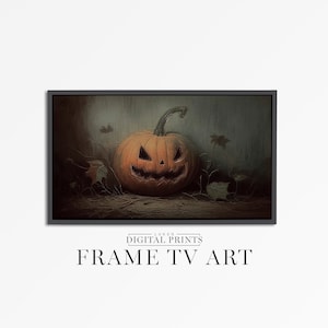 Samsung FRAME TV Art Digital Download - Dark Gothic Halloween Pumpkin Frame Art - Vintage Fall Decor Oil Painting For Frame TV