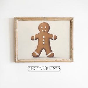 Gingerbread Man Artwork PRINTABLE Festive Wall Art - Digital Print Download - Vintage Seasonal Cookie Decor - Cute Christmas Painting