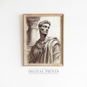 PRINTABLE Classical Roman Illustration - Digital Print Download - Roman Man Portrait Wall Decor - Vintage Roman Emperor Sketch Art