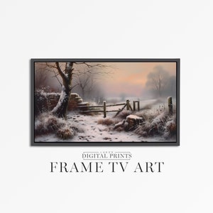 Winter Country Landscape Samsung FRAME TV Art Download - Snowy Woodland Artwork For Frame TV Art - Vintage Neutral Digital Painting