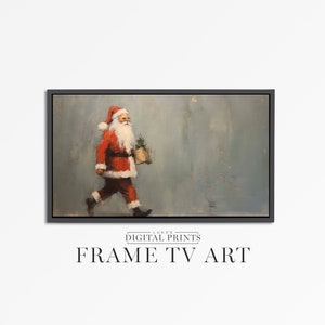 Christmas FRAME TV Art Digital Download - Santa Walking Artwork For Samsung Frame TV - Vintage Festive Father Christmas Painting