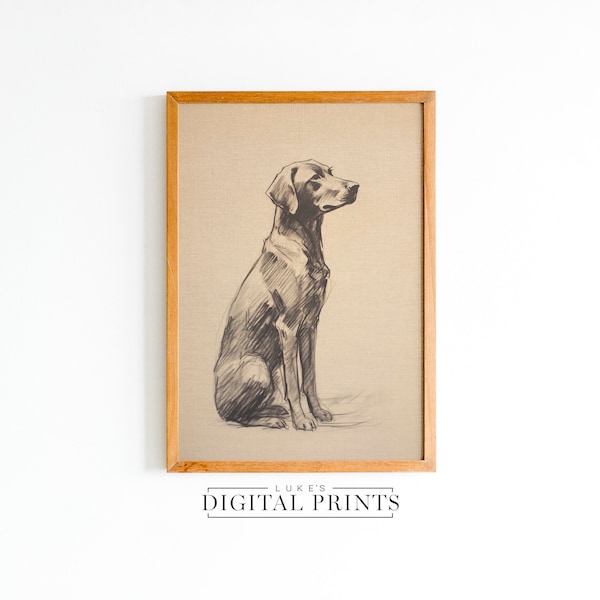 Vintage Labrador Drawing Art Print - Digital Download - PRINTABLE Silver Lab Wall Decor - Unique Pet Dog Sketch Artwork