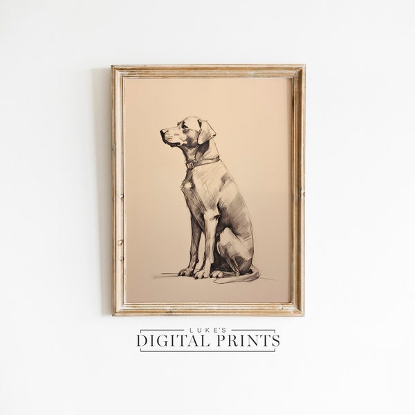 Silver Labrador Art Print - Rustic Digital Download - Pet Dog Sketch Wall Decor - PRINTABLE Classic Lab Illustration Artwork