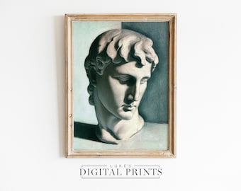 Ancient Rome Classical Bust Artwork - Digital Print Download - Sculptured Head Wall Decor - Greek And Roman Statue Illustration PRINTABLE