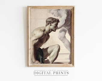 Dibujo de hombre clásico IMPRIMIBLE - Descarga de impresión digital - Arte de ilustración de hombres romanos - Arte de pared de boceto mitológico antiguo