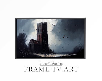 Samsung FRAME TV Art - Dark Gothic Church Oil Painting For Frame TV - Dark Academia Digital Artwork Digital Download - Gothic Bat Frame Art