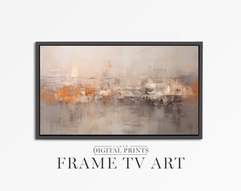 Samsung Frame TV Art - Abstract Textured Orange Oil Painting DIGITAL Download - Impressionist Artwork - Distressed Neutral TV Art