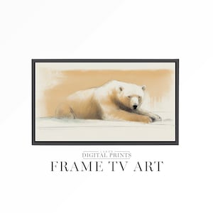 FRAME TV Art Digital Download - Minimalist Polar Bear Pencil Drawing For Samsung Frame TV - Vintage Arctic Wildlife Sketch Frame Art