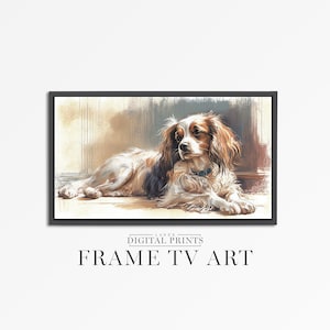 FRAME TV Art Download - Impressionist Pet Lover Dog Frame Art - King Charles Spaniel Portrait Oil Painting For Samsung Frame TV Digital Art