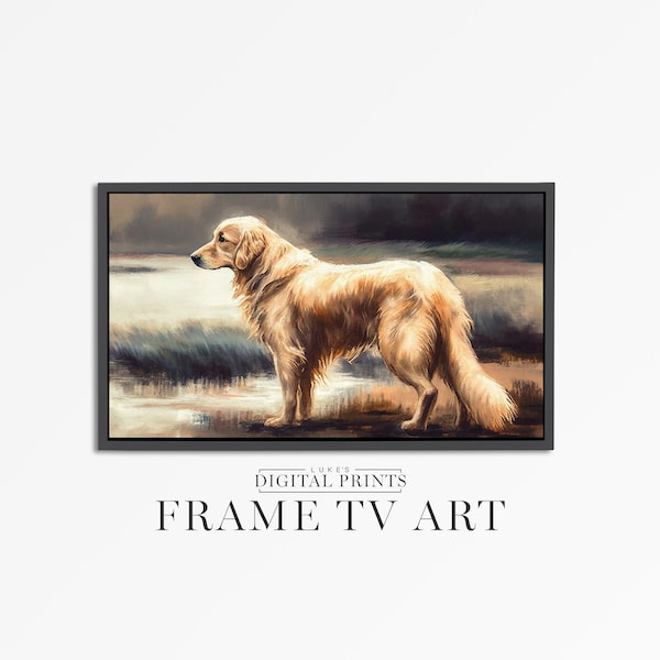 Samsung FRAME TV Art Digital Download - Golden Retriever Portrait Painting For Frame TV - Vintage Pet Dog Lover Frame Digital Art