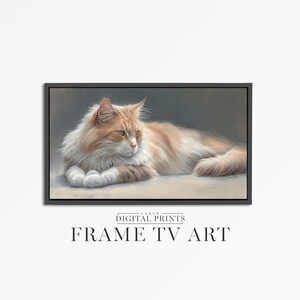Samsung FRAME TV Art Download - Ginger Cat Sitting Artwork Decor For Frame TV - Moody Pet Animal Frame Digital Art