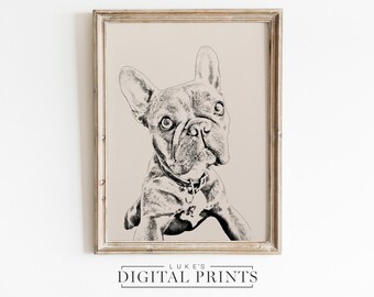 AANGEPASTE vintage stijl hondenportret - digitale download - handgetekende huisdierschets van foto - gepersonaliseerde tekening schattige puppy - dierenmuurkunst