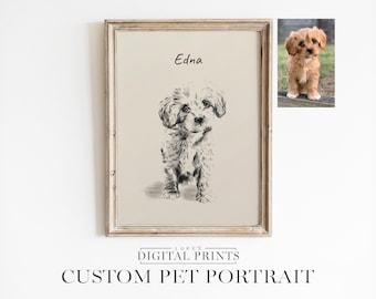 Disegno di cane personalizzato disegnato a mano - Download di arte digitale - Schizzo di ritratto di animale domestico PERSONALIZZATO da foto