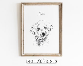 Custom Dog Sketch Portrait - Digital Download - Personalized Cat Drawing From Photo - Pet Memorial Gift Wall Art PRINTABLE