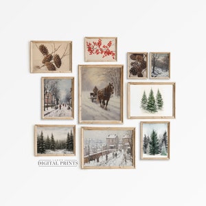 Winter Wall Art Gallery PRINTABLE Decor Set Of 10 - Digital Print Download - Festive Season Painting Collection - Vintage Christmas Artwork