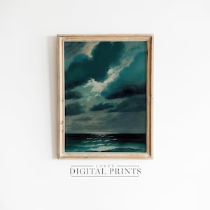 STAMPABILE Moody Ocean Painting - Download stampa digitale - Dark Seascape Boat House Decor - Muted Coastal Wall Art