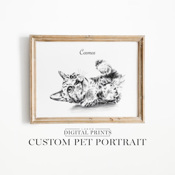 Personalized Cute Pet Sketch Portrait - Digital Download Wall Art - CUSTOM Cat Drawing From Photo - Hand Drawn Dog Artwork Print
