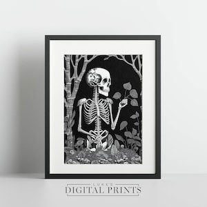 Botanical Skeleton Illustration Drawing Digital Print - Instant Poster Download PRINTABLE - Gothic Art