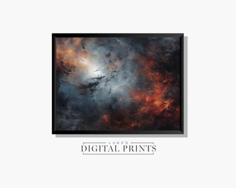 Dark Space Art Print - Digital Download - Black Sky Cosmic Painting PRINTABLE Moody Galaxy Wall Art