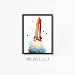 Vibrant Rocket Art Print - Digital Download - Cosmic Space Ship Illustration - Boys Room Wall Art PRINTABLE