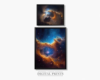 Cosmic Space Art Poster 2er-Set - Digitaldruck-Download-Bundle - James Webb Kunstwerk - DRUCKBARE Galaxy-Wandkunst