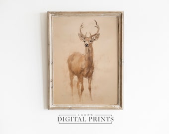 Stag Artwork Print - Digital Download - PRINTABLE Neutral Deer Drawing - Wild Woodland Animal Sketch Wall Art
