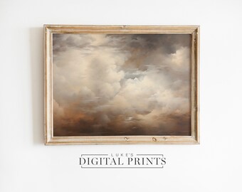 Moody Cloud Landscape Oil Painting - Digital Print Download - PRINTABLE Rustic Dark Skies Wall Art Decor