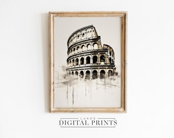 PRINTABLE Colosseum Art Print Drawing - Digital Download - Classical Italian Cityscape Minimalist Sketch - Architecture Of Rome Decor