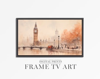 Samsung FRAME TV Art Digital Download - Big Ben Watercolor Artwork - Historic Westminster Cityscape Drawing - Urban Architecture Sketch