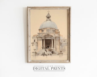 Classic Architecture Minimalist Sketch Print - Digital Download Art - Neutral Rome Building Drawing PRINTABLE Home Decor