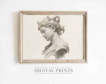 Ancient Rome Classical Bust Of Woman Print - Digital Download - Head Sculpture Wall Art - Greek Statue Illustration PRINTABLE