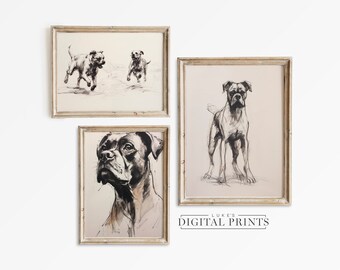Boxer Portrait Art Print Sketch Bundle - Descargas digitales - Conjunto de dibujo de perros de 3 obras de arte para mascotas IMPRIMIBLES