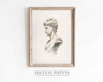 Ancient Rome Man Bust Art Print - Digital Download - Neoclassical Sculpture Wall Decor PRINTABLE Statue Modern Artwork
